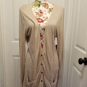 Button Long Cardigan XL Cream/Oatmeal